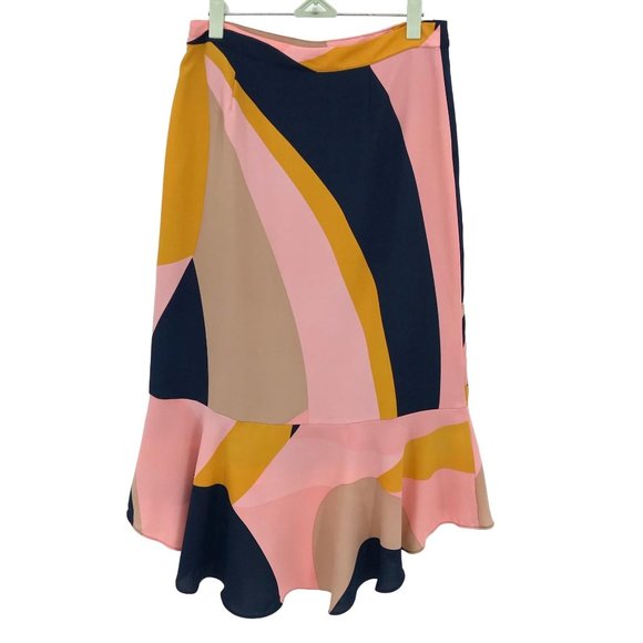 NWT Bar lll Womens Multi Colored Abstract Geo Print Ruffle Hem High Low Skirt 4 - Picture 4 of 11